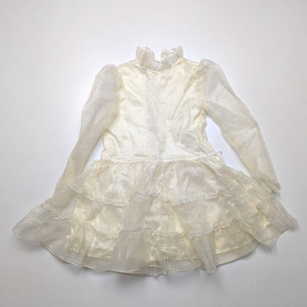 Vintage Polly Flinders Dress Girls Size 5 Cream Semi sheer Rainbow Shimmer Plaid